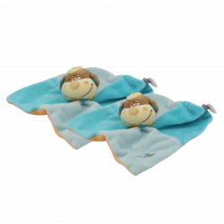 Doudou plat singe bleu orange papillon BENGY LOT DE 2