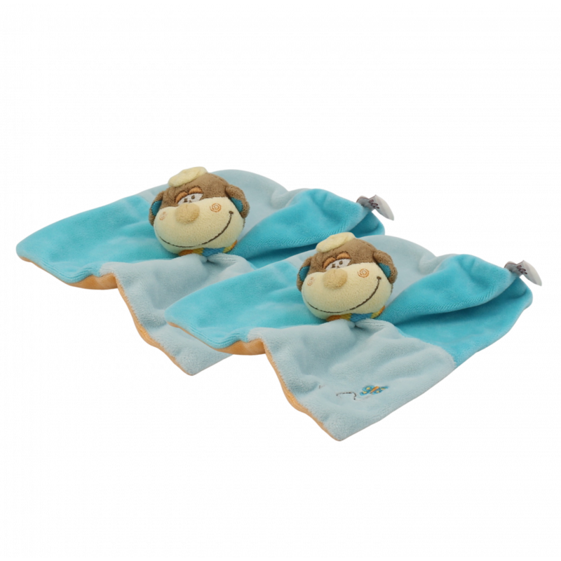 Doudou plat singe bleu orange papillon BENGY LOT DE 2