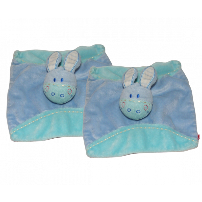 Doudou plat ane cheval bleu TEX LOT DE 2