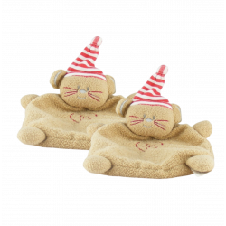 Doudou plat souris beige bonnet rayé rouge coeur ABSORBA LOT DE 2