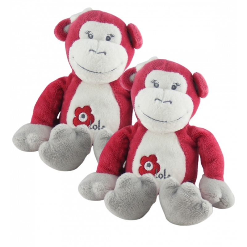 Doudou singe rouge Arthur et Lola BEBISOL LOT DE 2