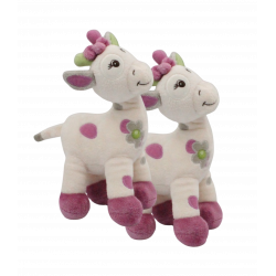 Doudou Girafe blanche rose gris vert fleur Arthur et Lola LOT DE 2