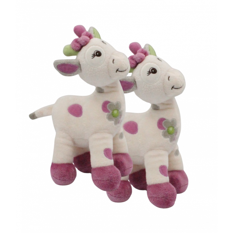 Doudou Girafe blanche rose gris vert fleur Arthur et Lola LOT DE 2