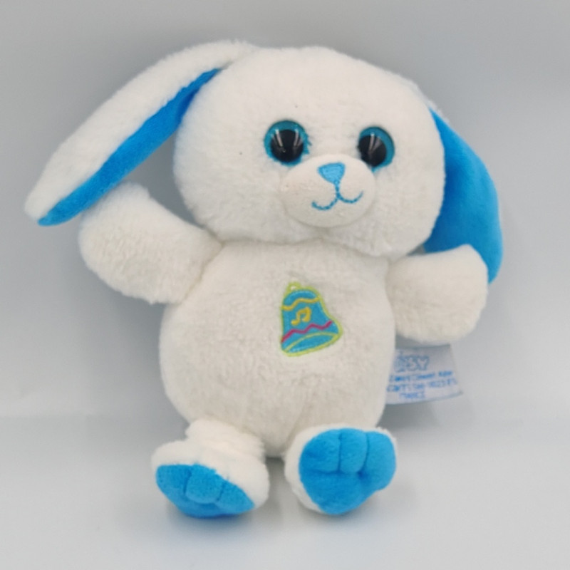 Doudou sonore lapin blanc bleu cloche GIPSY