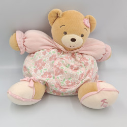 Doudou ours patapouf rose fleurs Lilirose avec petit lapin KALOO