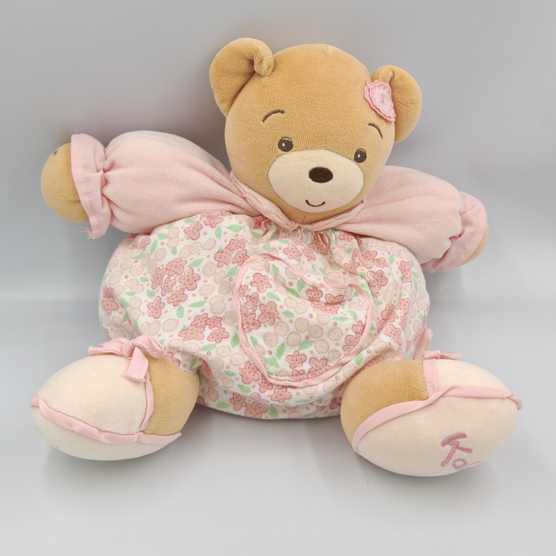 Doudou ours patapouf rose fleurs Lilirose avec petit lapin KALOO