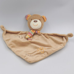 Doudou plat ours beige marron rayé rose orange fleurs BABY FEHN