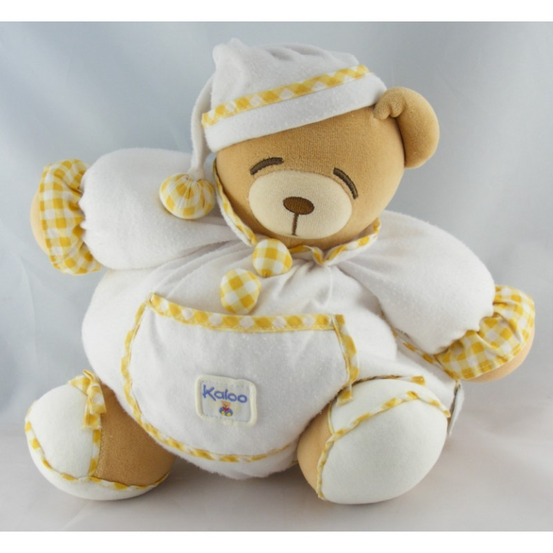 Doudou Ours boule endormi blanc vichy orange KALOO