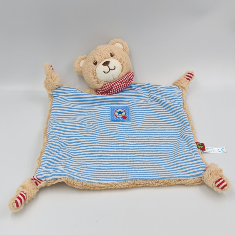 Doudou plat ours beige rayé bleu SPIEGELBURG