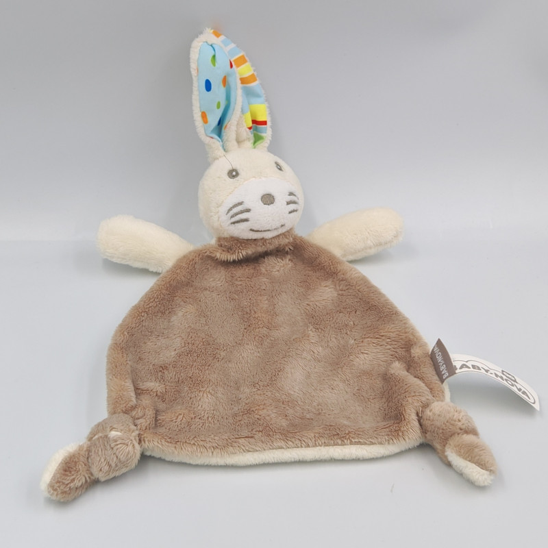 Doudou plat lapin marron blanc bleu BABY NOVA