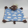 Doudou plat cochon marron bleu nuages blanc ROSALIE & TRUFFELCHEN