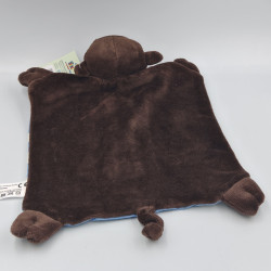 Doudou plat cochon marron bleu nuages blanc ROSALIE & TRUFFELCHEN