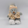 Doudou souris grise gilet rayé blanc beige RODA