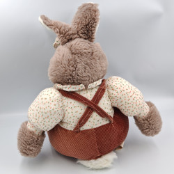 Ancienne peluche lapin marron velours fleurs JEMINI