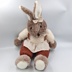 Ancienne peluche lapin marron velours fleurs JEMINI