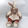 Ancienne peluche lapin marron velours fleurs JEMINI