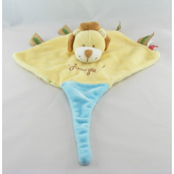 Doudou plat lion jaune bleu attache tétine jungle TEX
