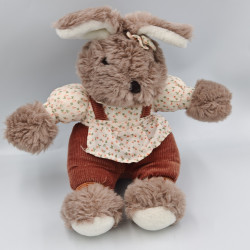 Ancienne peluche lapin marron velours fleurs JEMINI