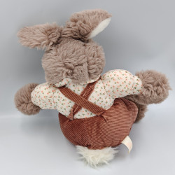 Ancienne peluche lapin marron velours fleurs JEMINI