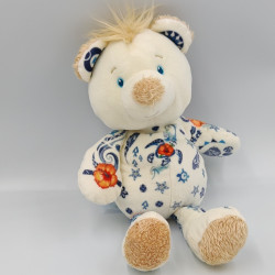 Doudou ours écru beige motifs bleu inca tortue SIMBA TOYS NICOTOY