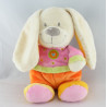 Doudou lapin rose orange vert coeur brodé NICOTOY NEUF