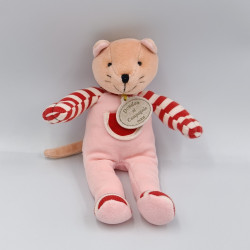 Doudou et compagnie chat Chadoux rose blanc rayé rouge