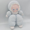 Ancien doudou poupée chiffon tissu bleu blanc rayé MUNDIA