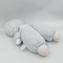 Ancien doudou poupée chiffon tissu bleu blanc rayé MUNDIA
