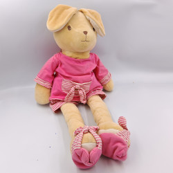 Grand doudou Lapin beige rose rayé pantoufles TAKINOU