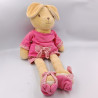 Grand doudou Lapin beige rose rayé pantoufles TAKINOU