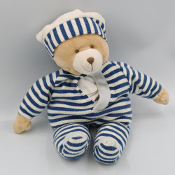 Doudou ours rayé bleu mouchoir DOUDOU ET COMPAGNIE