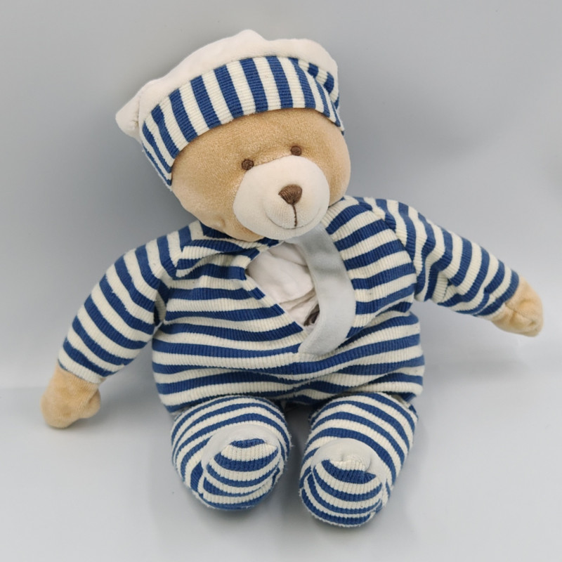 Doudou ours rayé bleu mouchoir DOUDOU ET COMPAGNIE