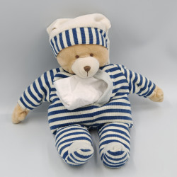 Doudou ours rayé bleu mouchoir DOUDOU ET COMPAGNIE