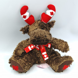Doudou peluche elan cerf renne marron rouge Canada A&D