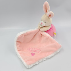 Doudou et Compagnie lapin rose blanc mouchoir Bisous Paquerette