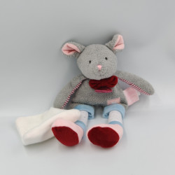 Doudou et compagnie souris grise rose bleu mouchoir Les Ptitous