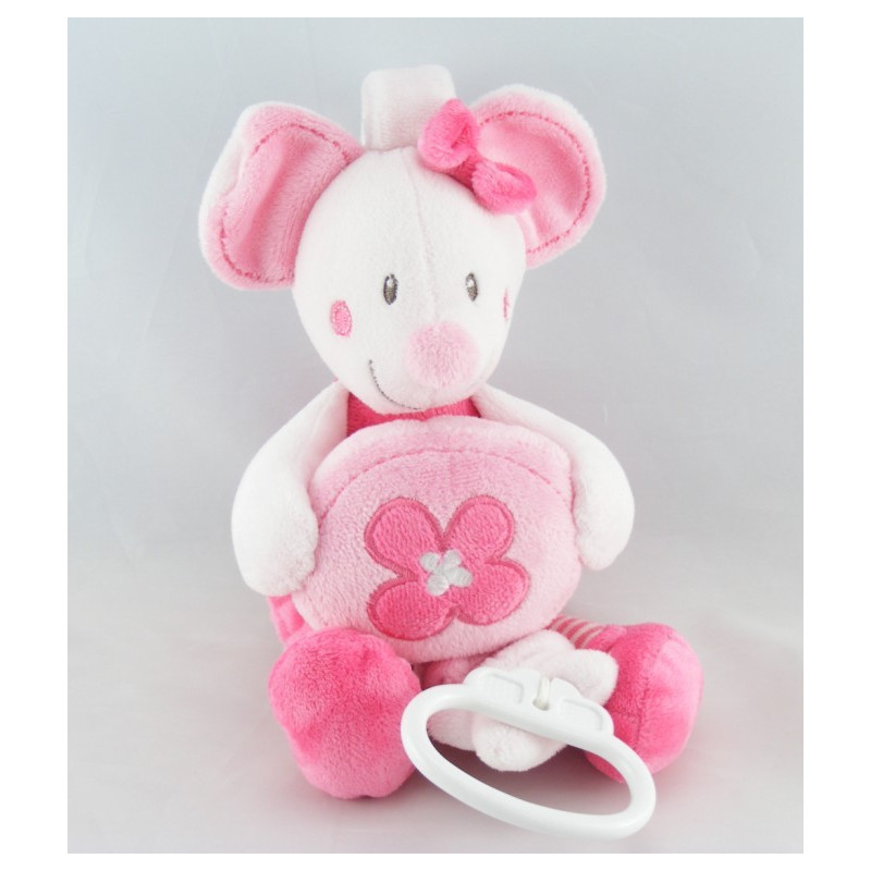 Doudou musical Mimi la souris rose fleurs NICOTOY KIABI