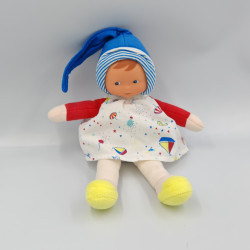 Doudou Poupée lutin blanc bleu rouge bateaux Mademoiselle Corolle