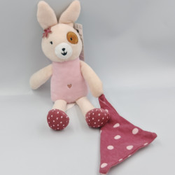 Doudou lapin beige rose pois mouchoir AUCHAN IN EXTENSO