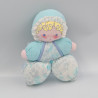 Ancien Doudou poupée chiffon tissu bleu fleurs COROLLE