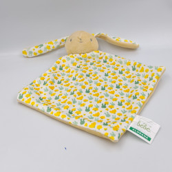Doudou plat Lapin beige jaune vert fleurs KLORANE