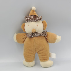 Doudou clown beige blanc vichy grelot