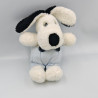 Ancienne peluche chien blanc noir salopette bleu rayé NOUNOURS