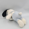 Ancienne peluche chien blanc noir salopette bleu rayé NOUNOURS