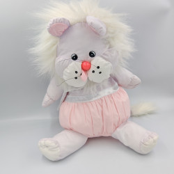 Doudou peluche lion tissu rose blanc cravate à pois