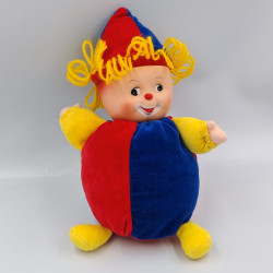 Doudou poupée bébé clown bleu rouge jaune les Toufous GIPSY MUNDIA