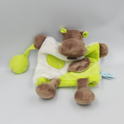 Doudou marionnette Hippopotame marron blanc vert Bazile l'hippo BABY NAT