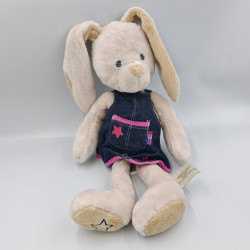 Doudou musical lapin bleu marine beige rose PERICLES