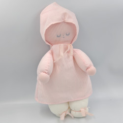 Ancien doudou poupée lutin rayé rose blanc