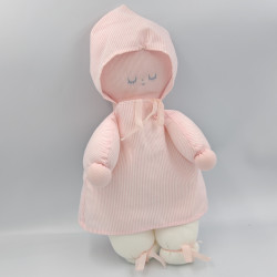 Ancien doudou poupée lutin rayé rose blanc